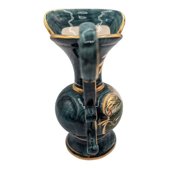 Vintage H. Bequet Quaregnon Belgium Peacock Ceramic Pitcher with Gold Trim - Picture 11 of 11